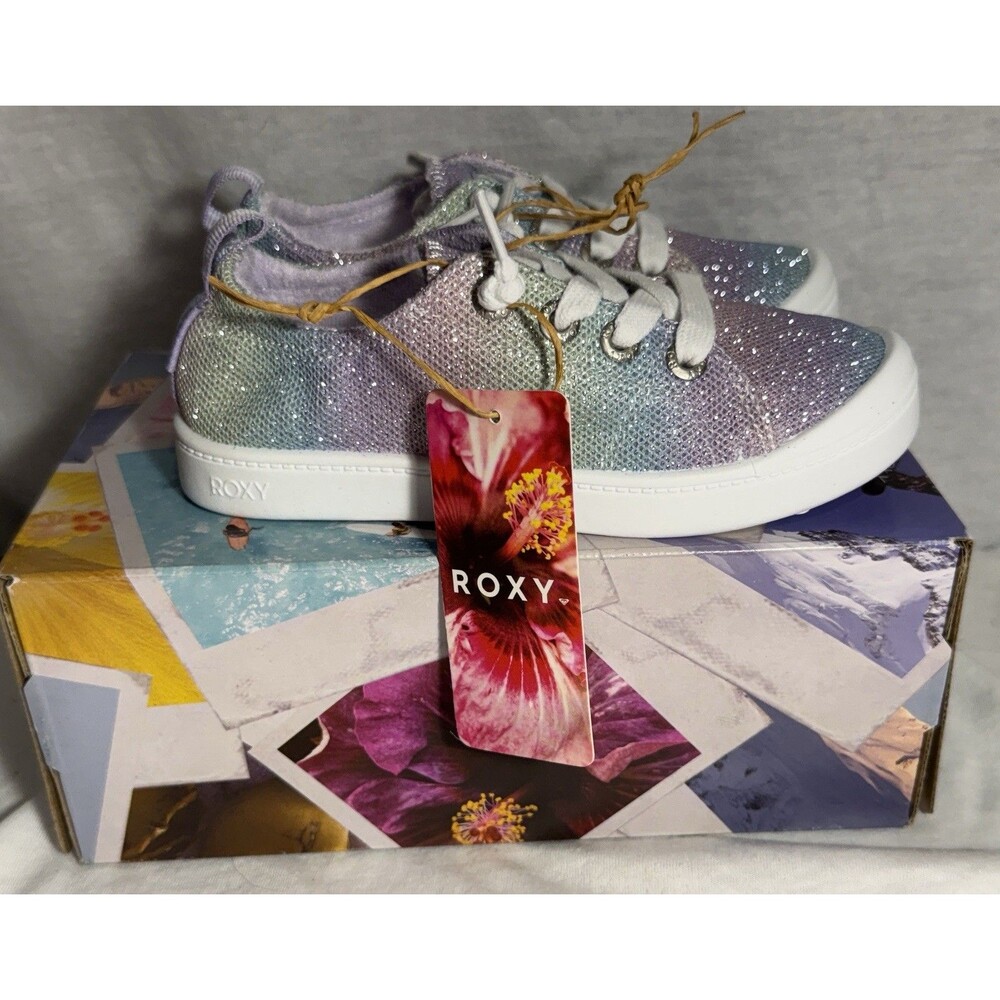 NEW Roxy Girls Bayshore Plus-500 Athletic Sneakers Shoes Size 12 Purple Sparkle